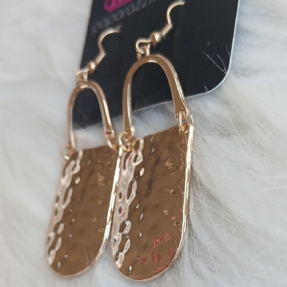 Paparazzi Gold Textured Earrings Modern Artisanal Design - Picture 3 of 6